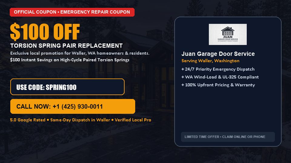 Juan Garage Door Service $100 OFF Dual Torsion Spring Replacement in Waller, WA